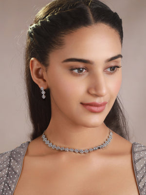 Priyaasi Square American Diamond Silver-Plated Jewellery Set