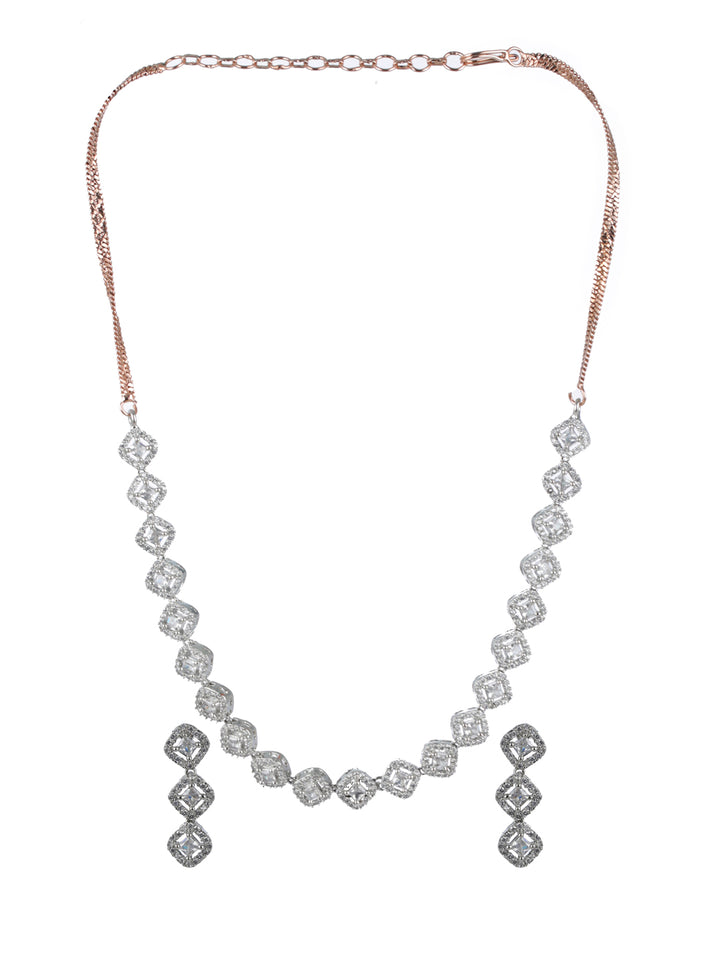 Priyaasi Square American Diamond Silver-Plated Jewellery Set