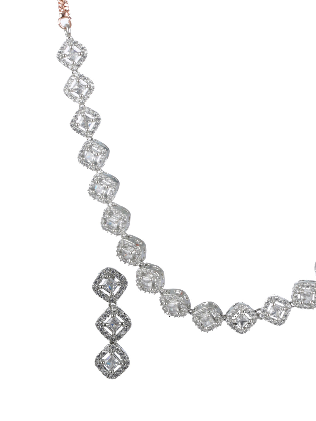 Priyaasi Square American Diamond Silver-Plated Jewellery Set