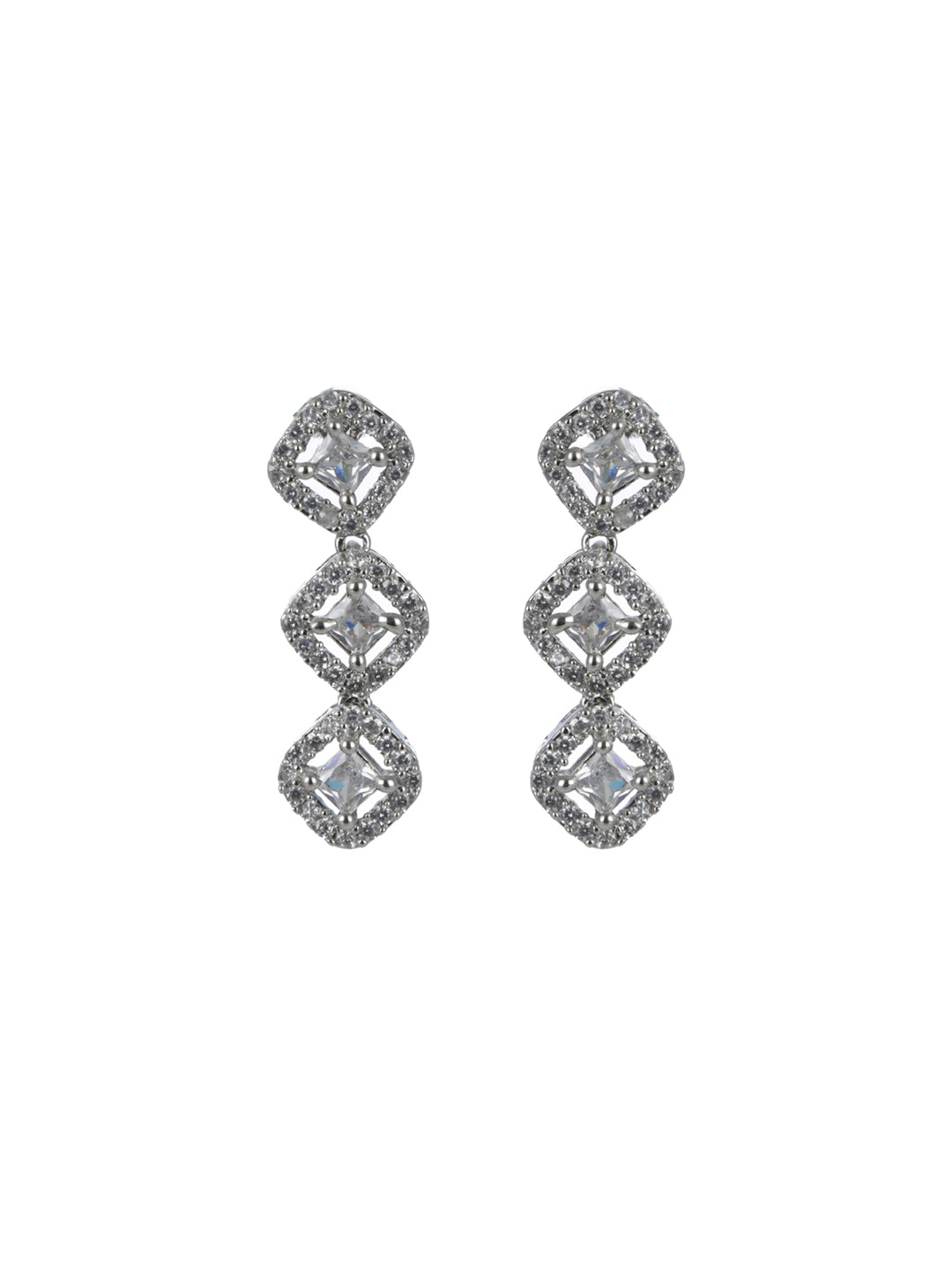 Priyaasi Square American Diamond Silver-Plated Jewellery Set