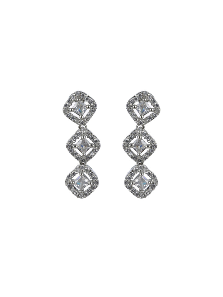 Priyaasi Square American Diamond Silver-Plated Jewellery Set