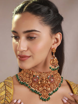 Priyaasi Studded Multicolor Goddess Laxmi Gold-Plated Jewellery Set