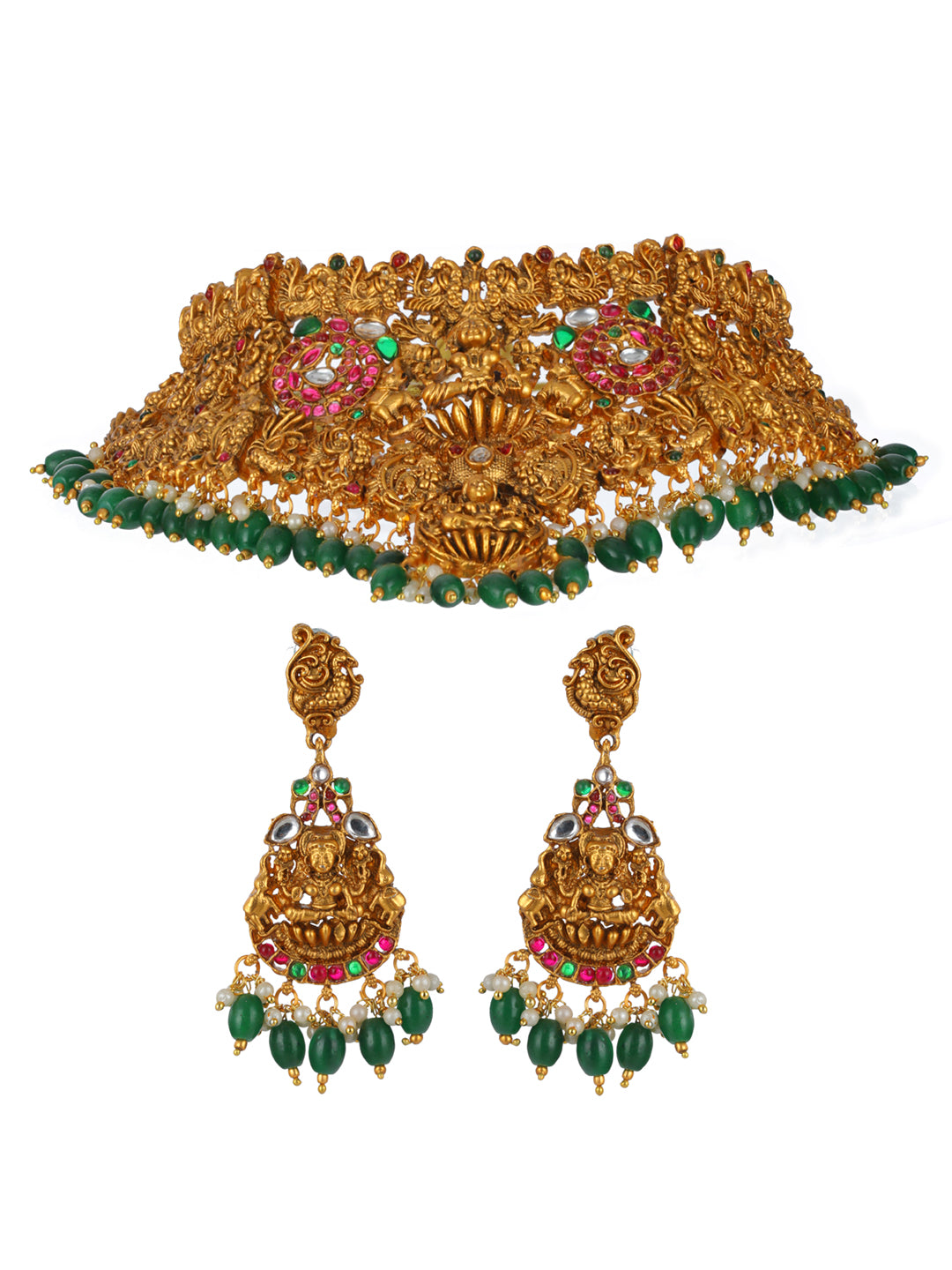 Priyaasi Studded Multicolor Goddess Laxmi Gold-Plated Jewellery Set