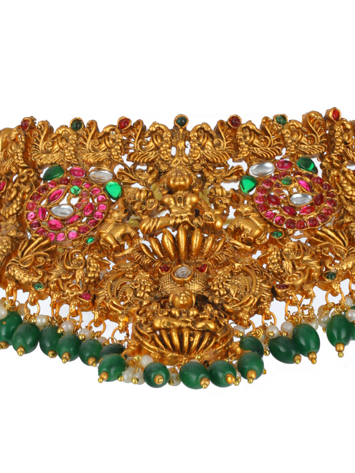 Priyaasi Studded Multicolor Goddess Laxmi Gold-Plated Jewellery Set