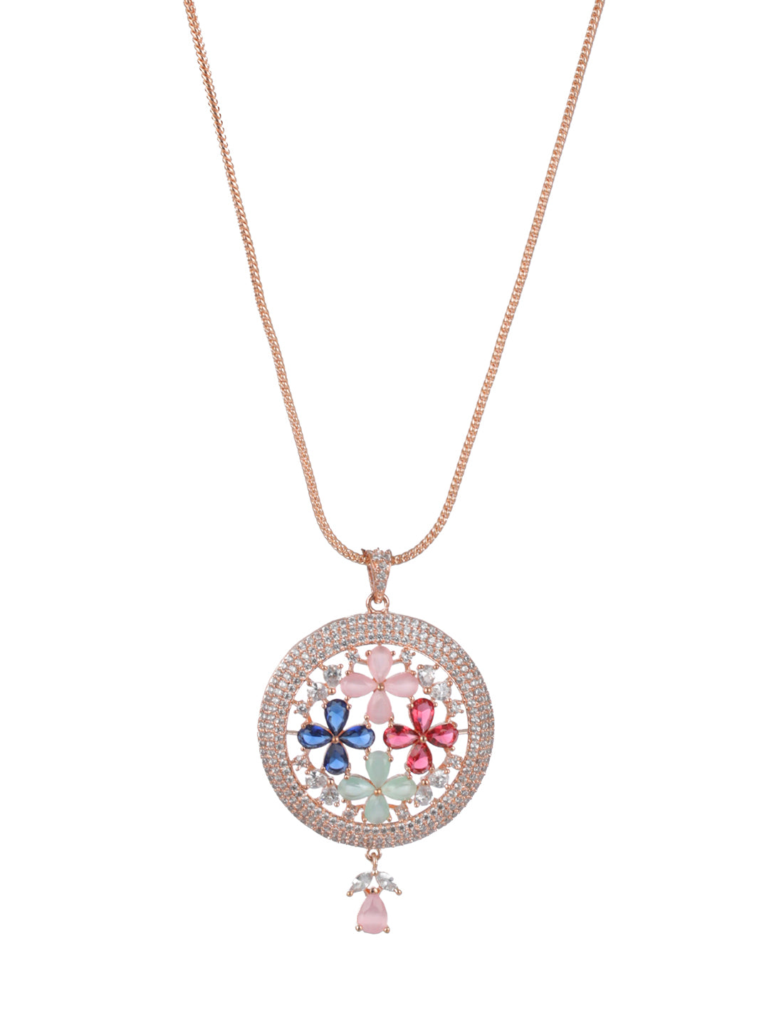 Priyaasi Round Floral Multicolor AD Rose Gold-Plated Jewellery Set