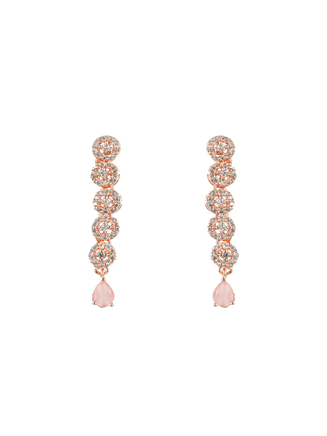 Priyaasi Pink Stone Round AD Rose Gold-Plated Jewellery Set