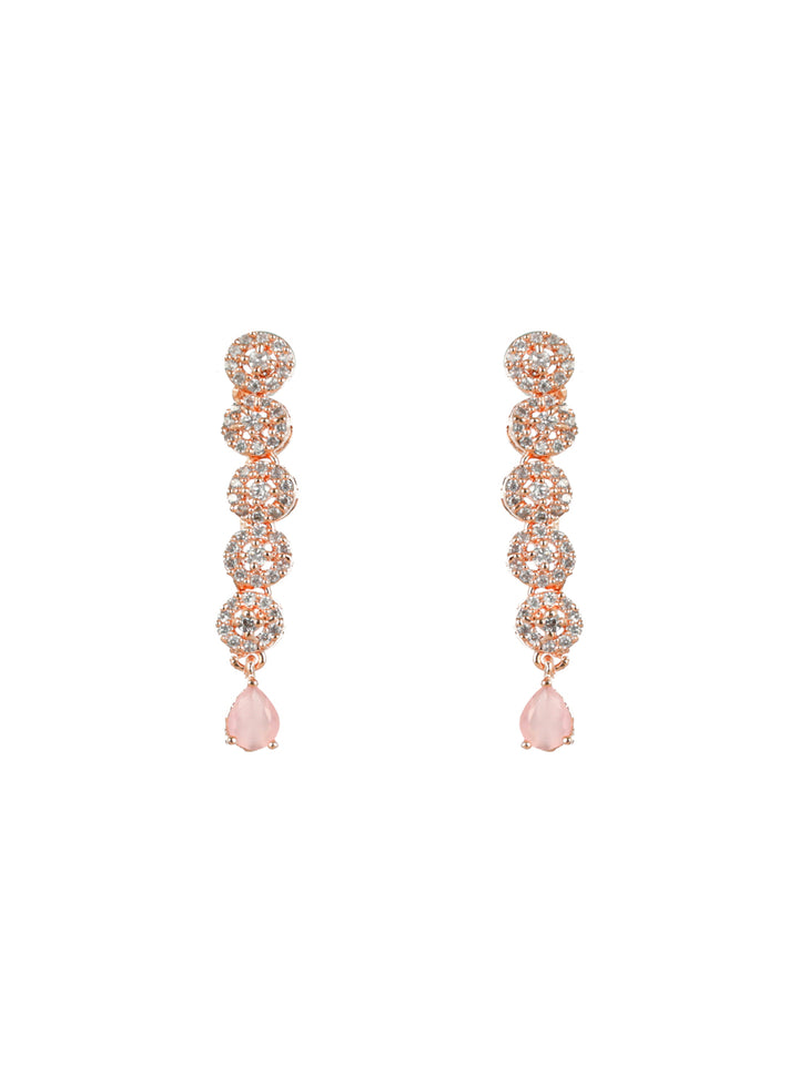 Priyaasi Pink Stone Round AD Rose Gold-Plated Jewellery Set