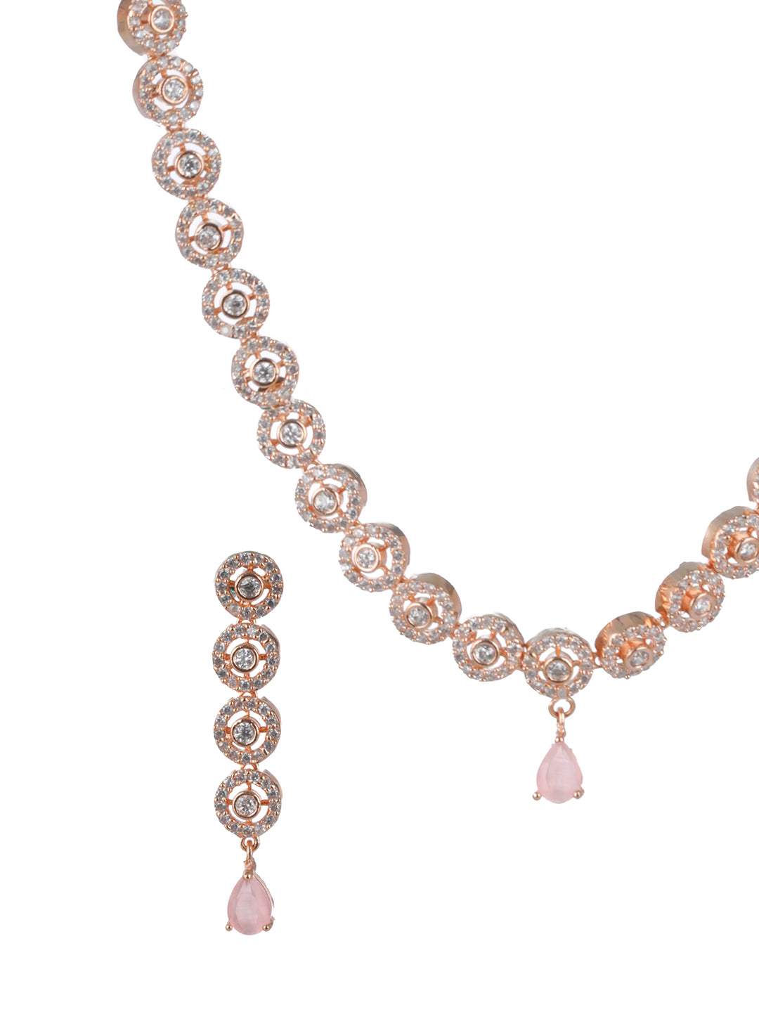 Priyaasi Pink Round AD Studded Rose Gold-Plated Jewellery Set