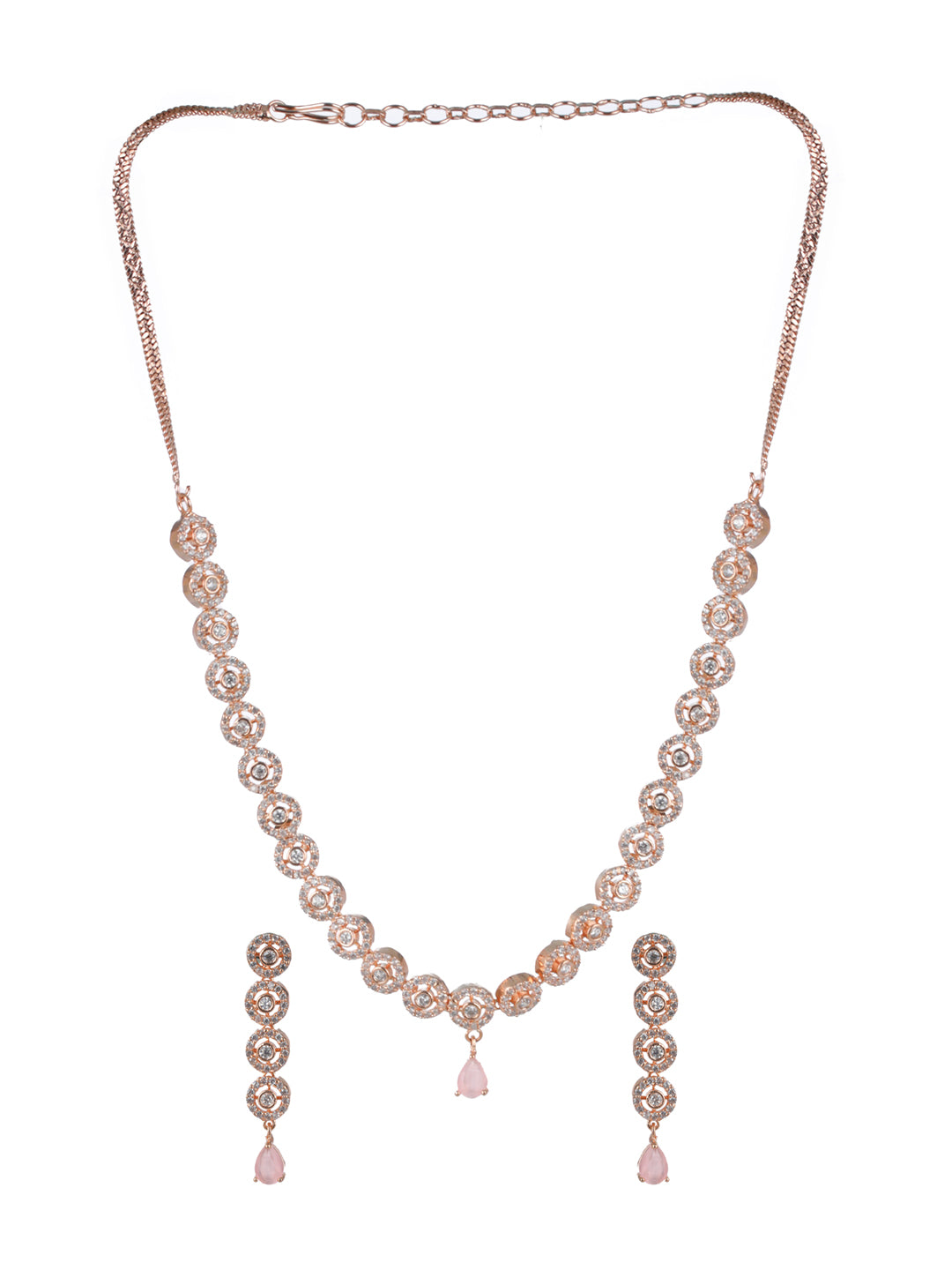 Priyaasi Pink Round AD Studded Rose Gold-Plated Jewellery Set