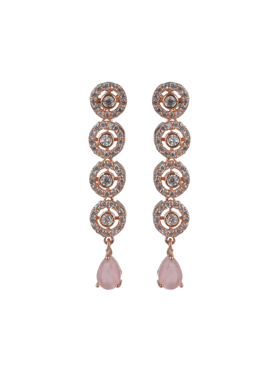 Priyaasi Pink Round AD Studded Rose Gold-Plated Jewellery Set