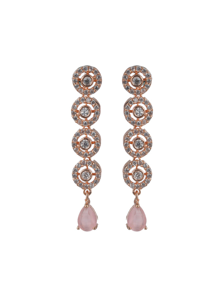 Priyaasi Pink Round AD Studded Rose Gold-Plated Jewellery Set