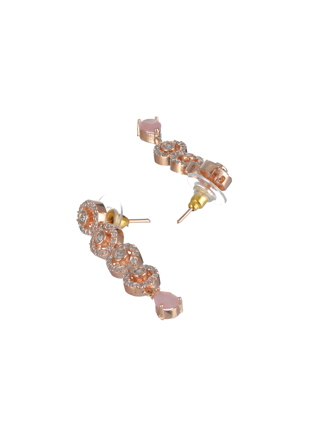 Priyaasi Pink Round AD Studded Rose Gold-Plated Jewellery Set