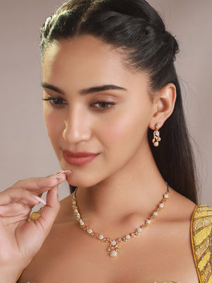 Priyaasi Studded Floral American Diamond Gold-Plated Jewellery Set