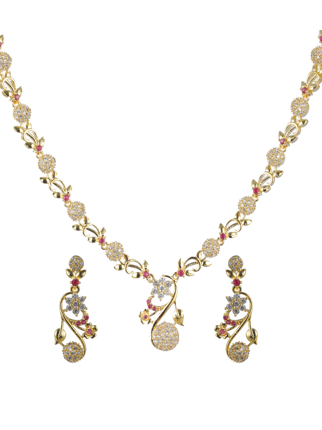 Priyaasi Studded Floral American Diamond Gold-Plated Jewellery Set