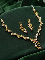 Priyaasi Floral Leaf American Diamond Gold-Plated Jewellery Set