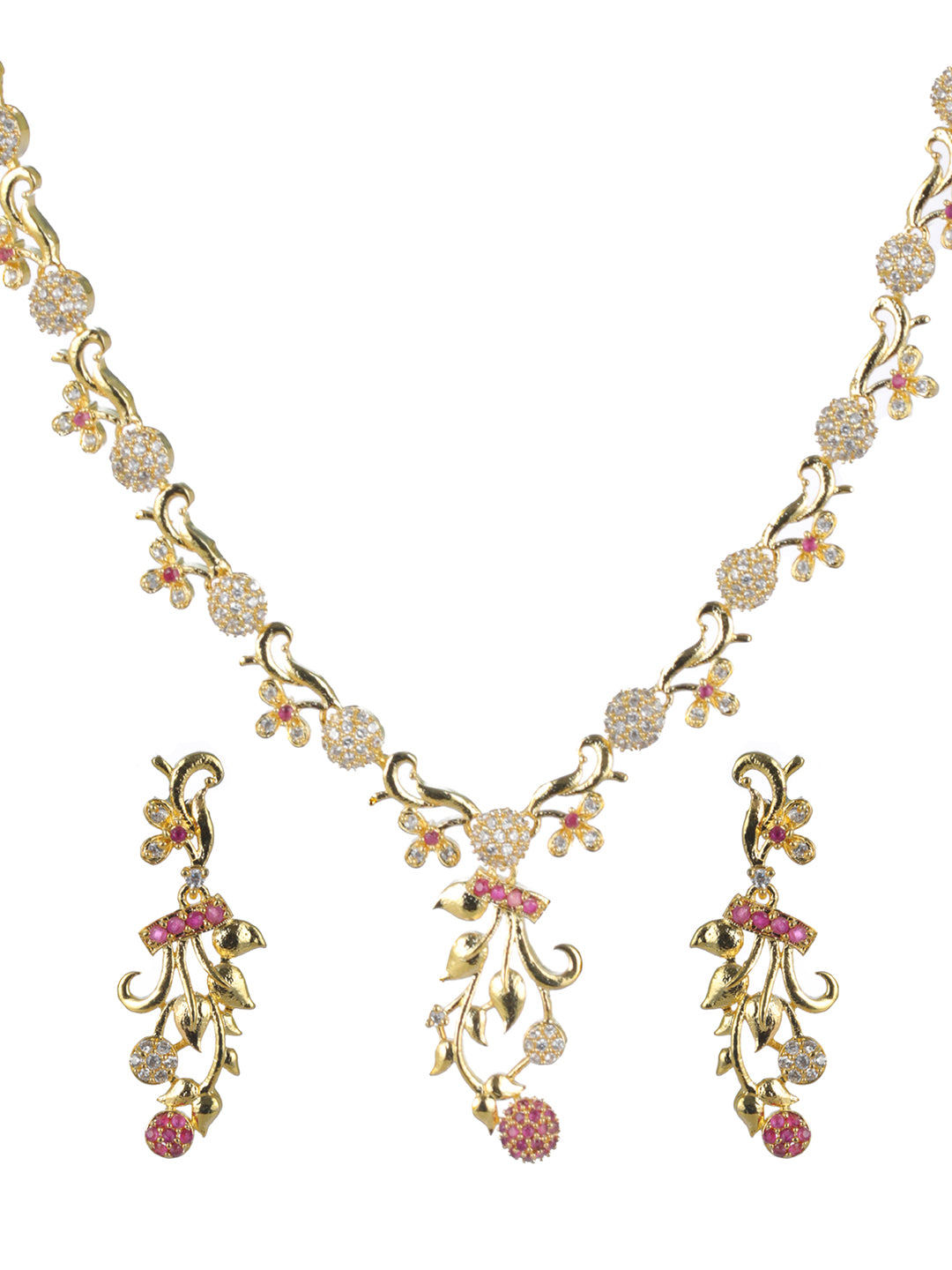 Priyaasi Floral Leaf American Diamond Gold-Plated Jewellery Set