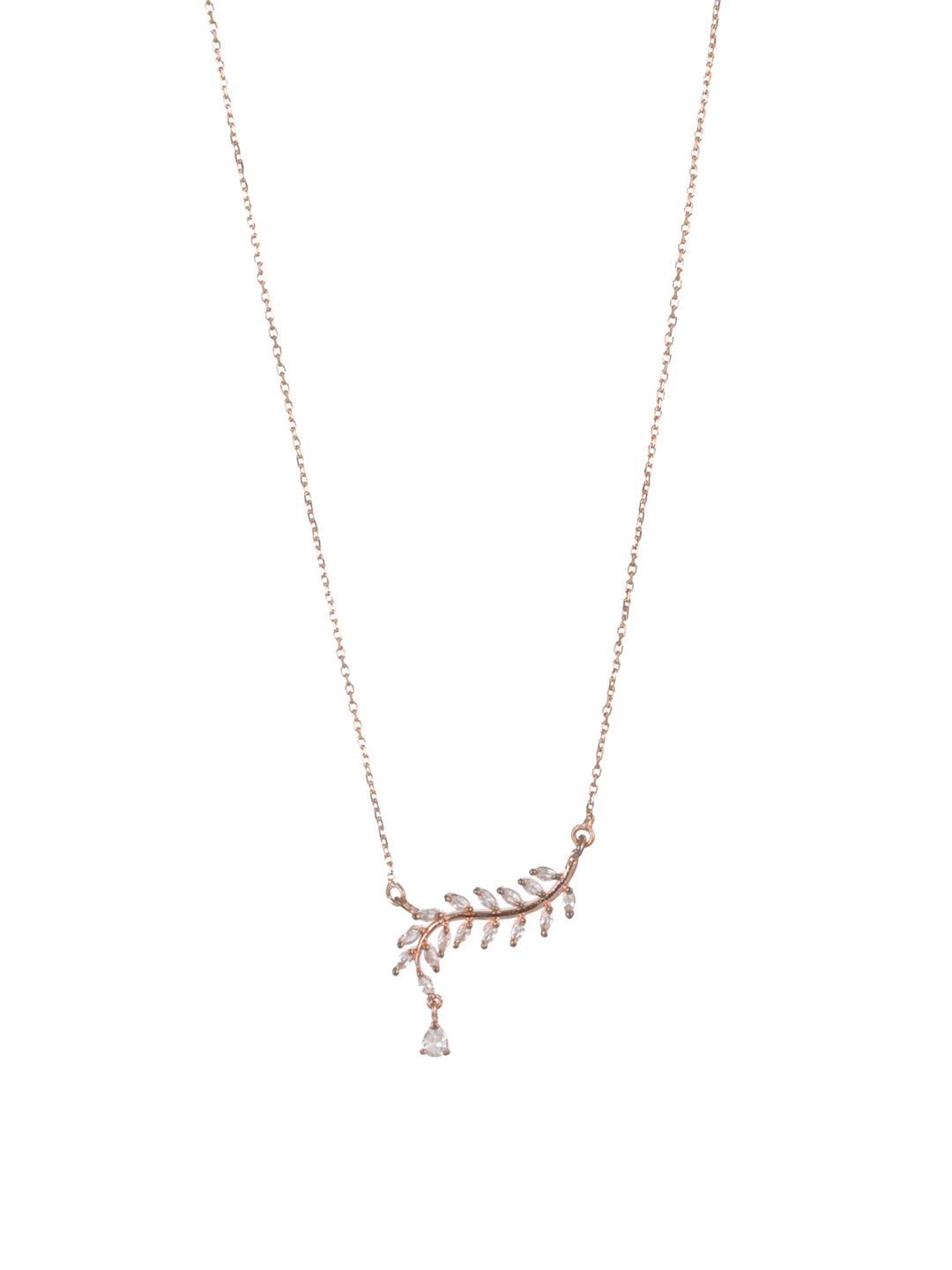 Priyaasi Leaf Drop AD Rose Gold-Plated Necklace
