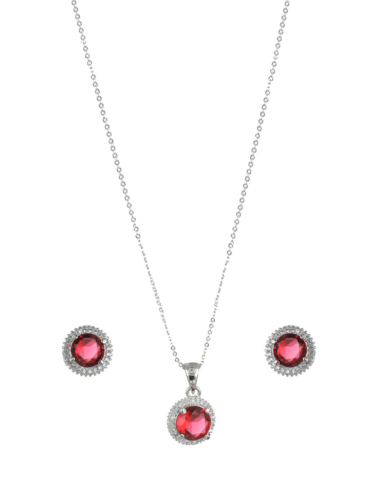 Priyaasi Red Round AD Silver-Plated Necklace