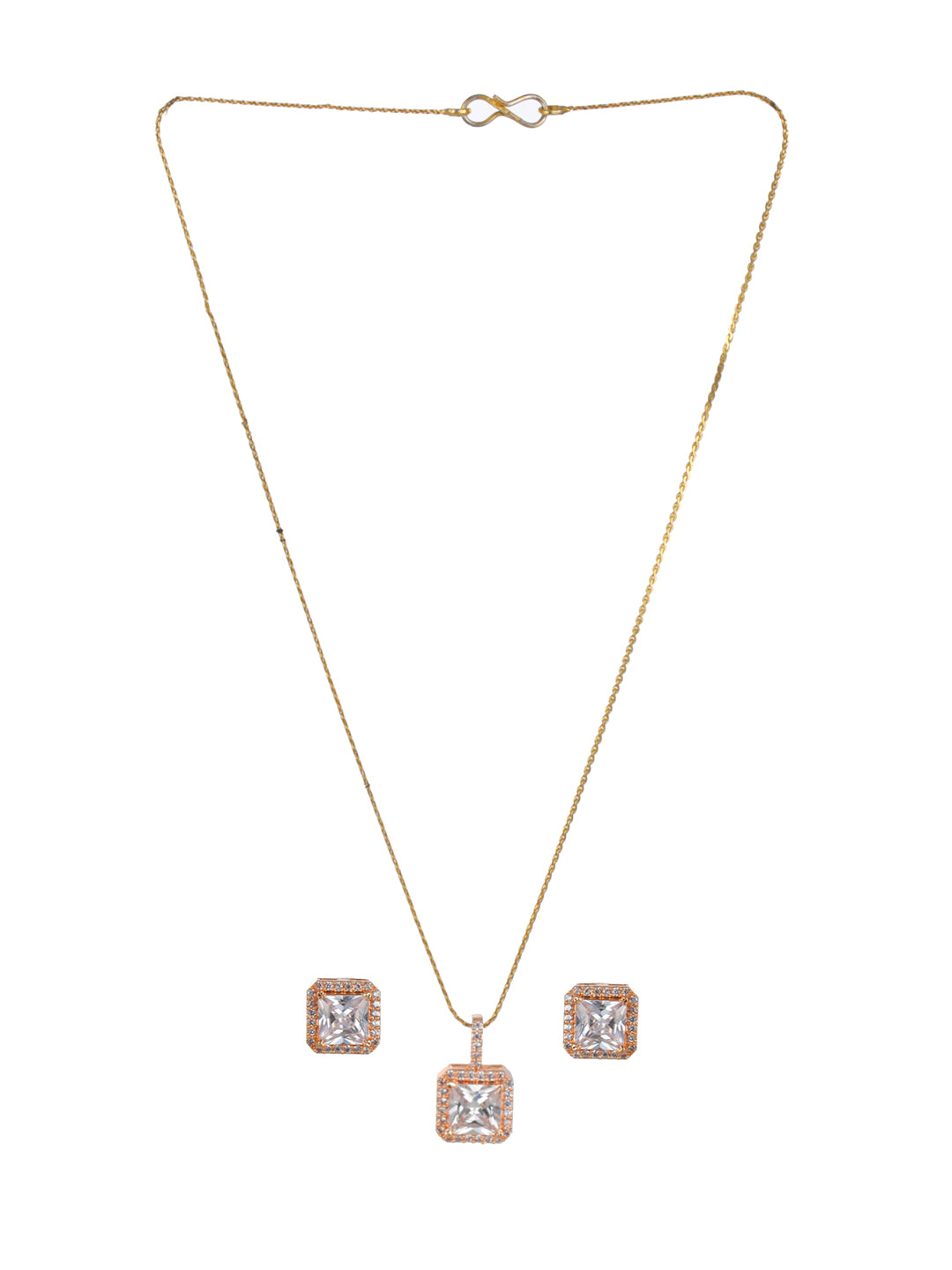 Priyaasi Solitaire AD Rose Gold-Plated Necklace Set