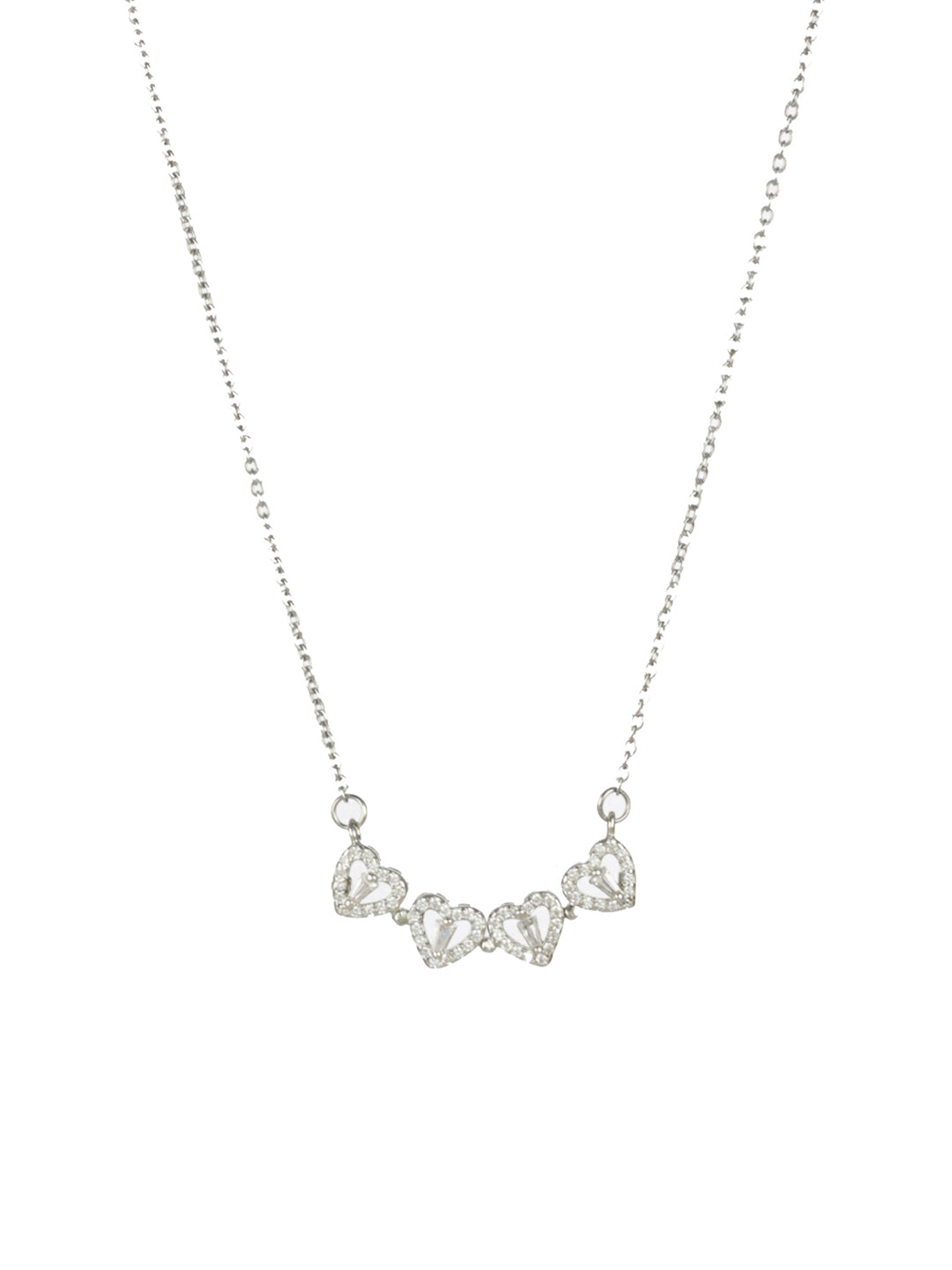 Priyaasi Hearts American Diamond Silver-Plated Necklace
