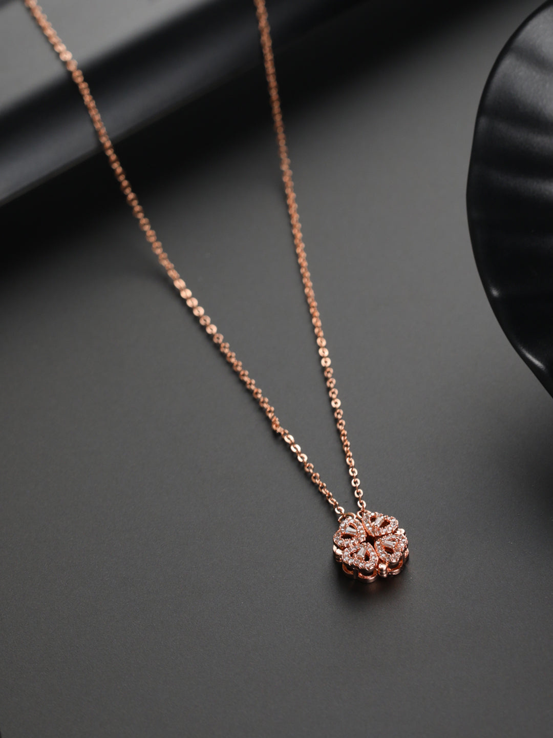 Priyaasi Hearts American Diamond Rose Gold-Plated Necklace