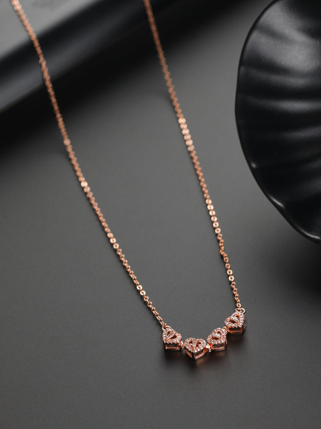 Priyaasi Hearts American Diamond Rose Gold-Plated Necklace