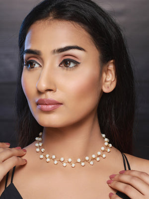 Priyaasi White Snaky Pearl Gold-Plated Choker Necklace