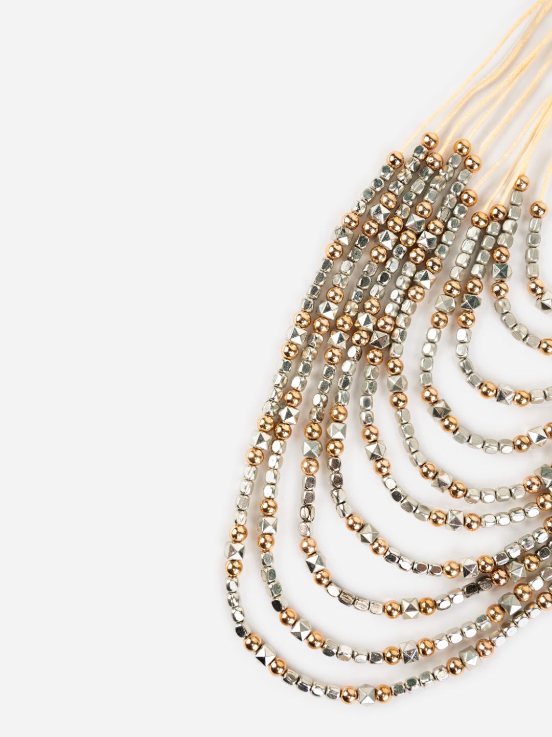 Multilayer Beaded Silver and Gold Threaded Necklace