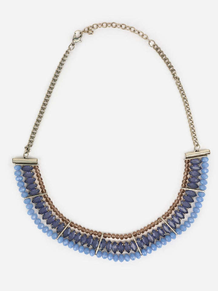 Blue Beaded Stone Studded Gold-Plated Necklace