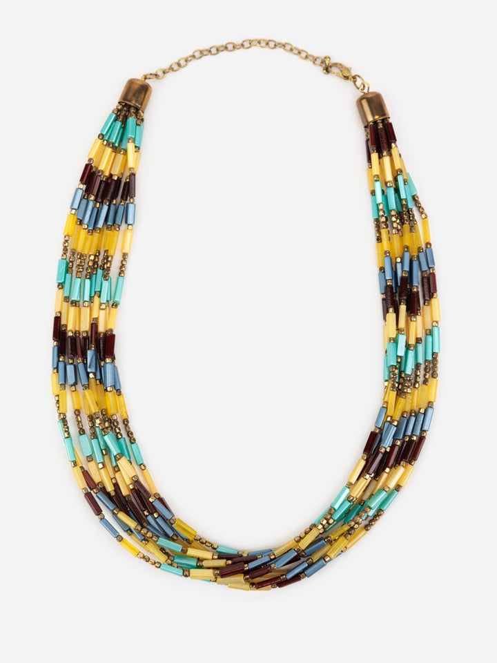 Multicolor Layered Beaded Gold-Plated Necklace