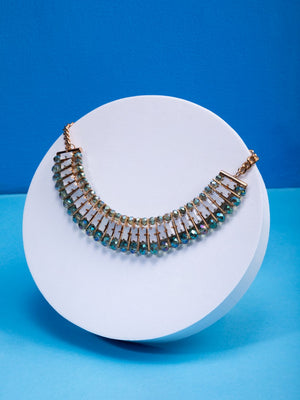 Blue & White Stone Studded Gold-Plated Necklace