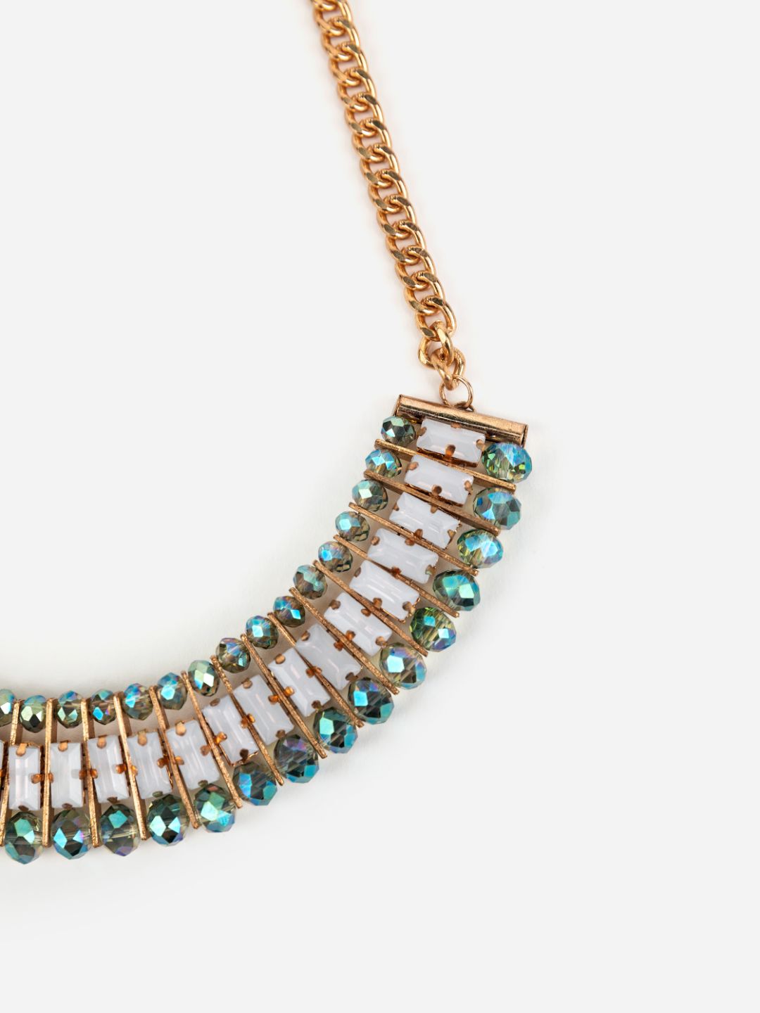 Blue & White Stone Studded Gold-Plated Necklace