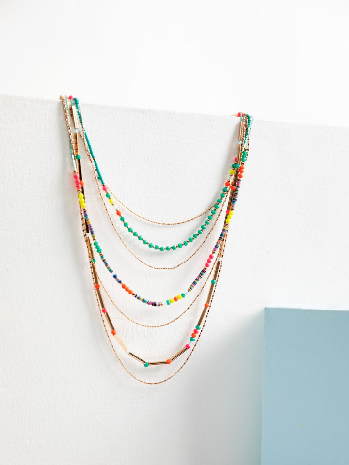 Multicolor Layered Beaded Sequin Gold-Plated Necklace
