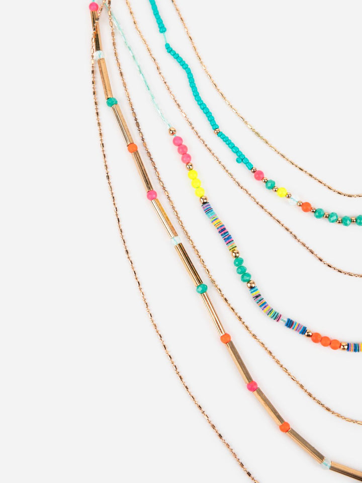 Multicolor Layered Beaded Sequin Gold-Plated Necklace