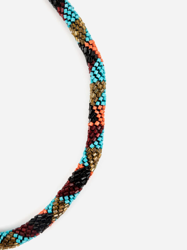 Multicolor Beaded Twist Gold-Plated Necklace