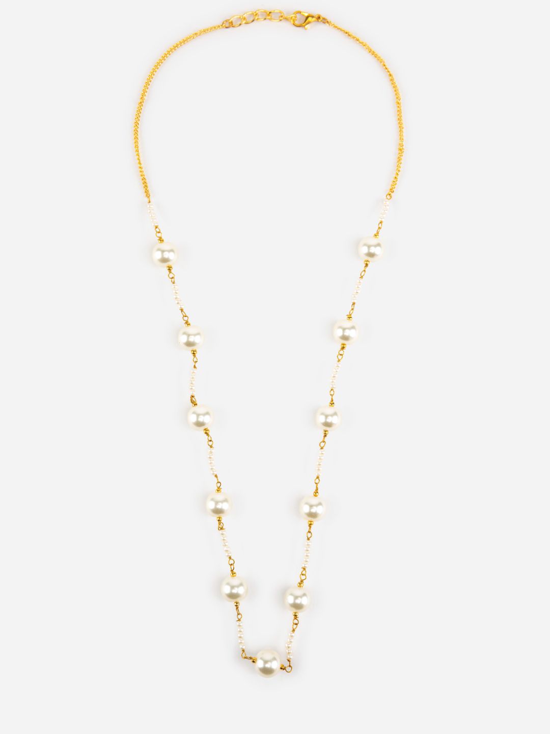White Beaded Pearl Link Gold-Plated Necklace