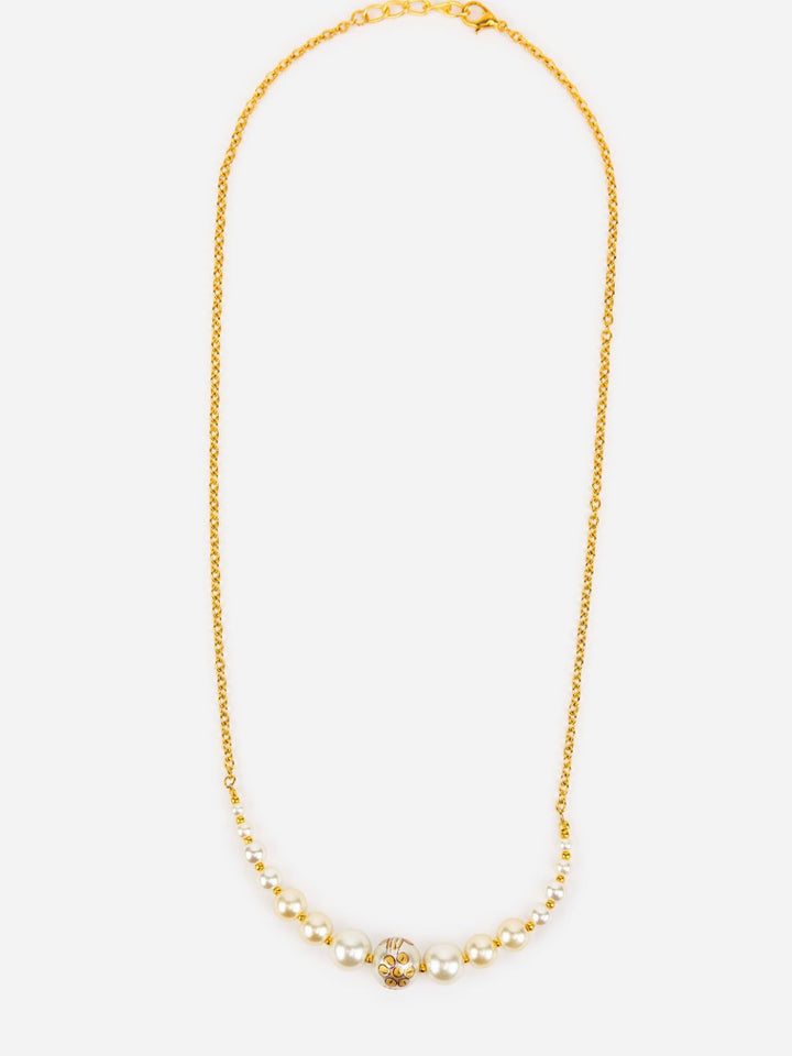 Flower Embossed Pearl Link Gold-Plated Necklace