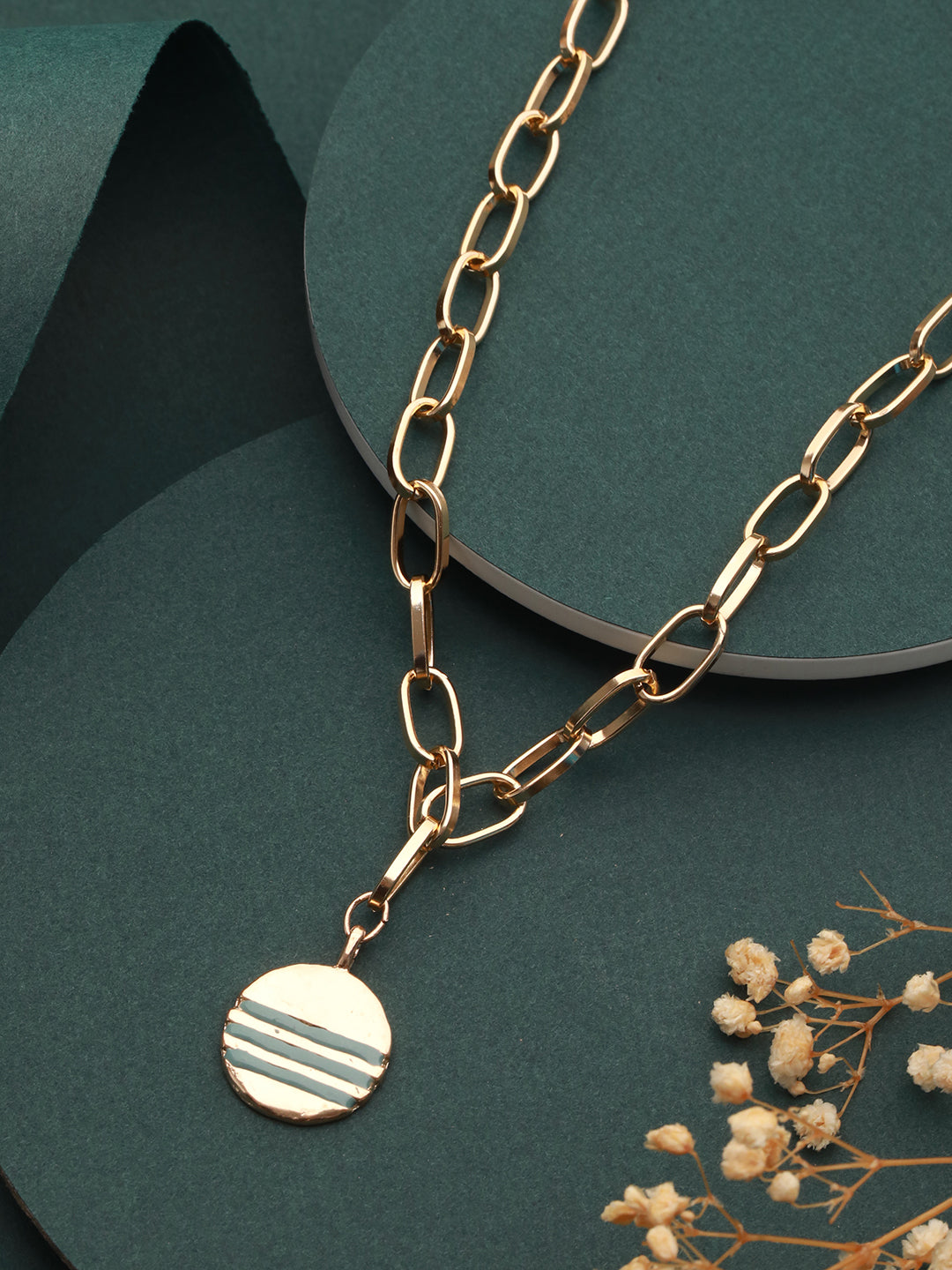 Striped Disc Link Chain Gold-Plated Necklace