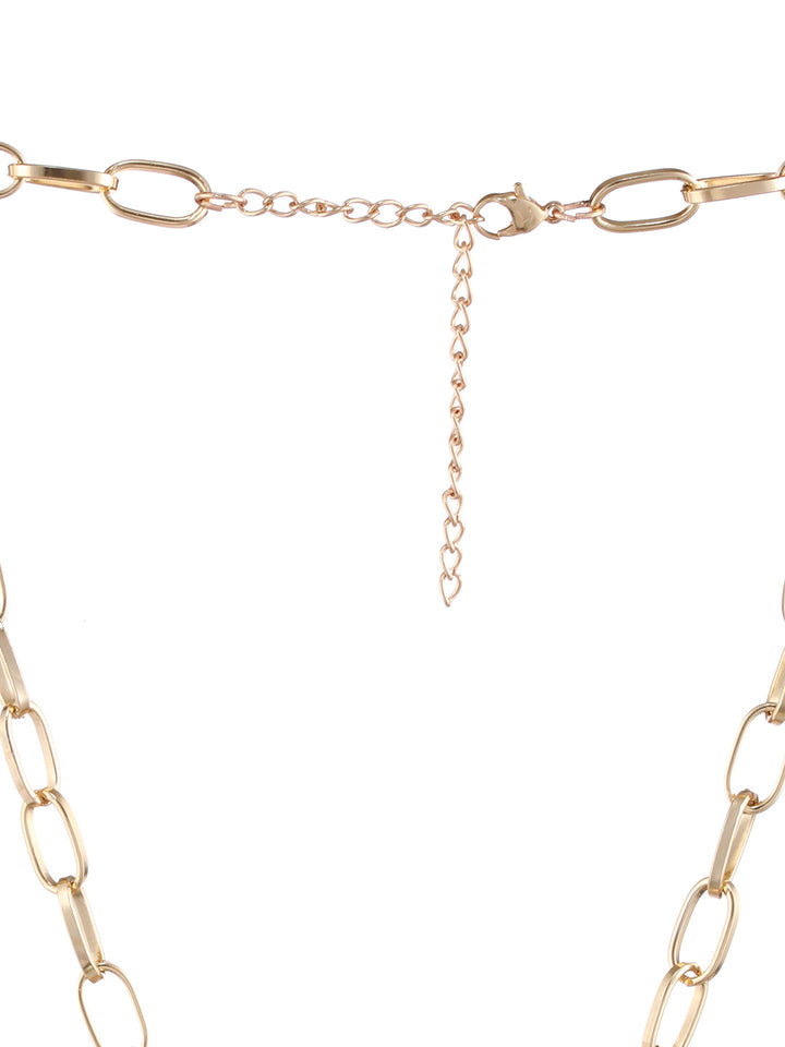 Striped Disc Link Chain Gold-Plated Necklace