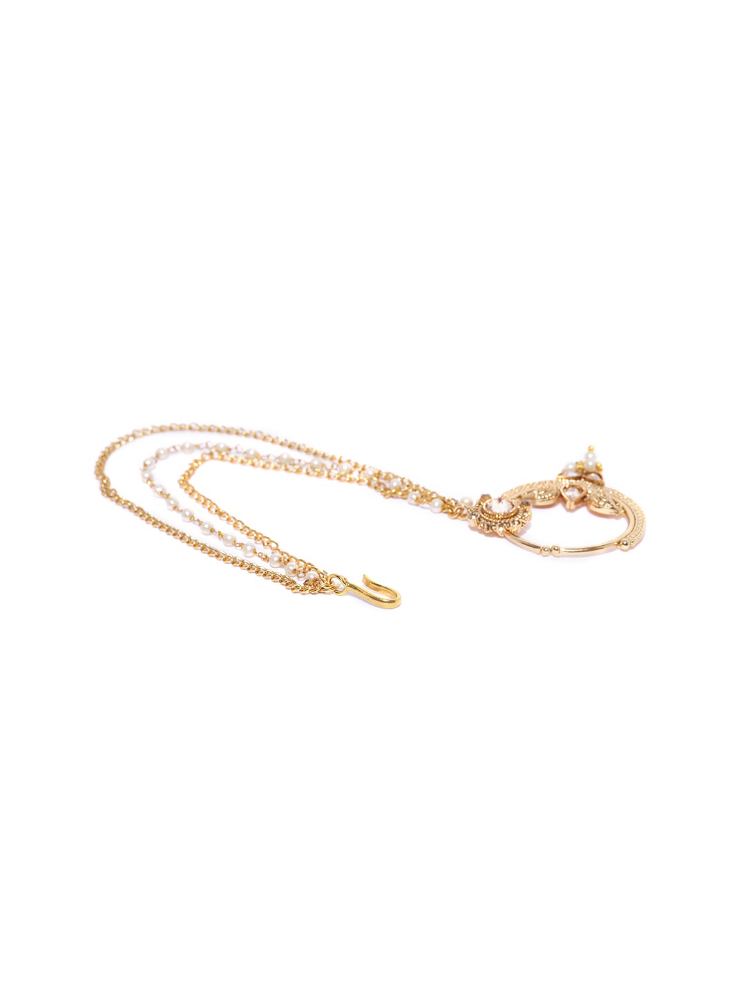 Traditional Gold Plated NoseRing/Nath With Pearl Chain For Women And Girls