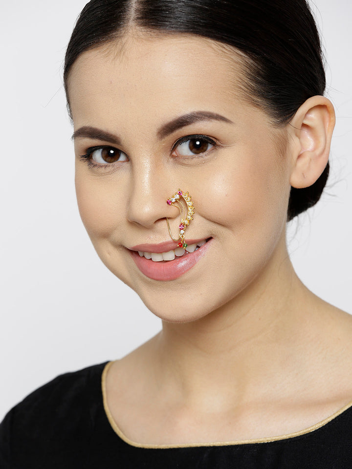 Stylish American Diamond Gold plated NoseRing/Nath For Women And Girls