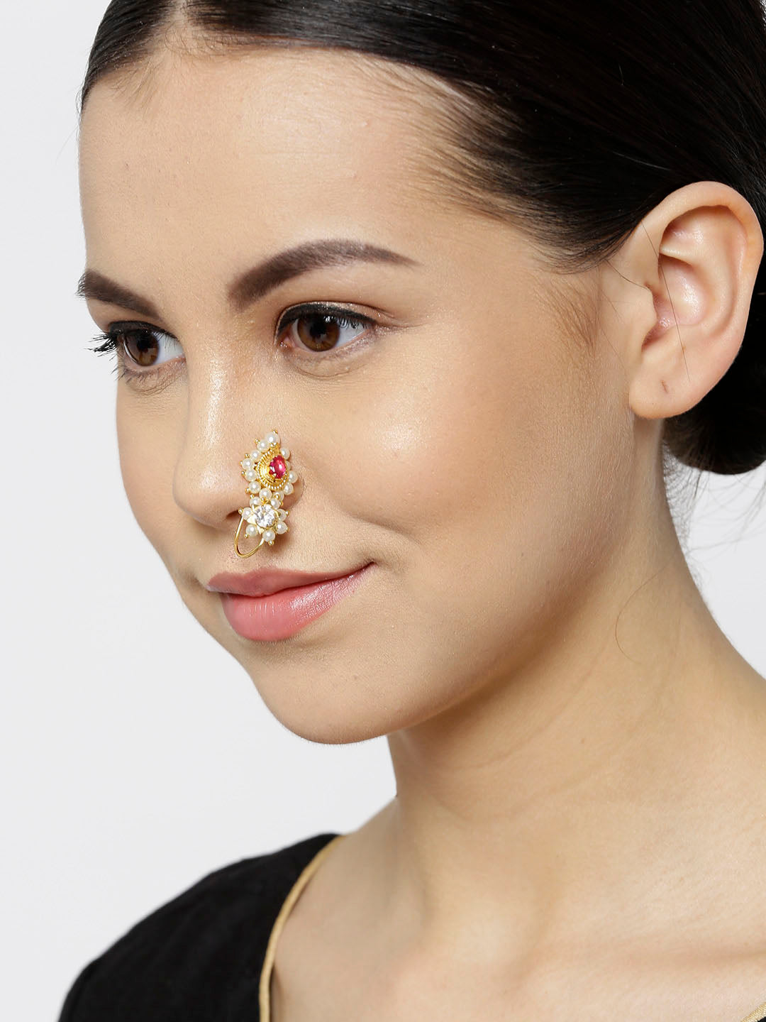 Stylish Gold Plated American Diamond NoseRing/Nath For Women And Girls