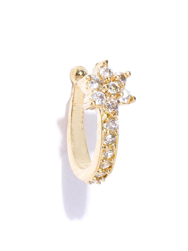 Classic Gold-Plated & White CZ Studded Clip-On Nosepin For Women And Girls