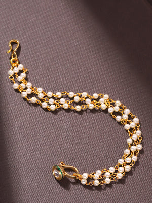 Gold-Plated Kundan Studded Triple Beads Chain Nath/Nose Ring