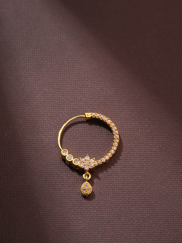 Gold-Plated American Diamond Studded Floral Design Nath/Nosering