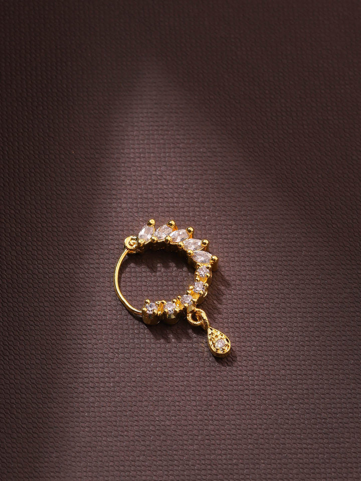 Gold Plated Leaf Shaped American Diamond Studded Nath/Nose Ring