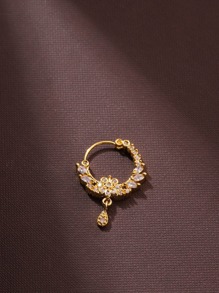 Minimal Magic - Floral American Diamond Studded Gold-Plated Nose Ring