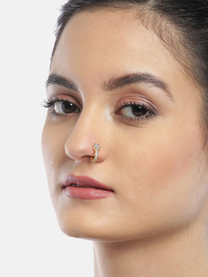 Women Gold-Plated & White Stone-Studded Nose Ring