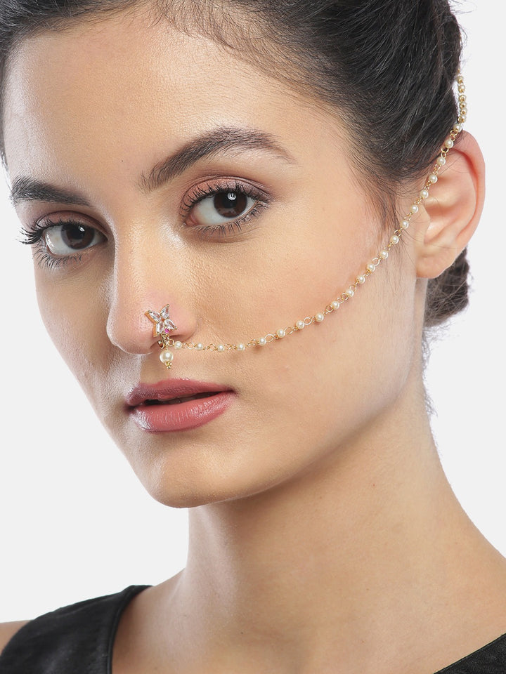 Gold Plated Chained Nose Pin