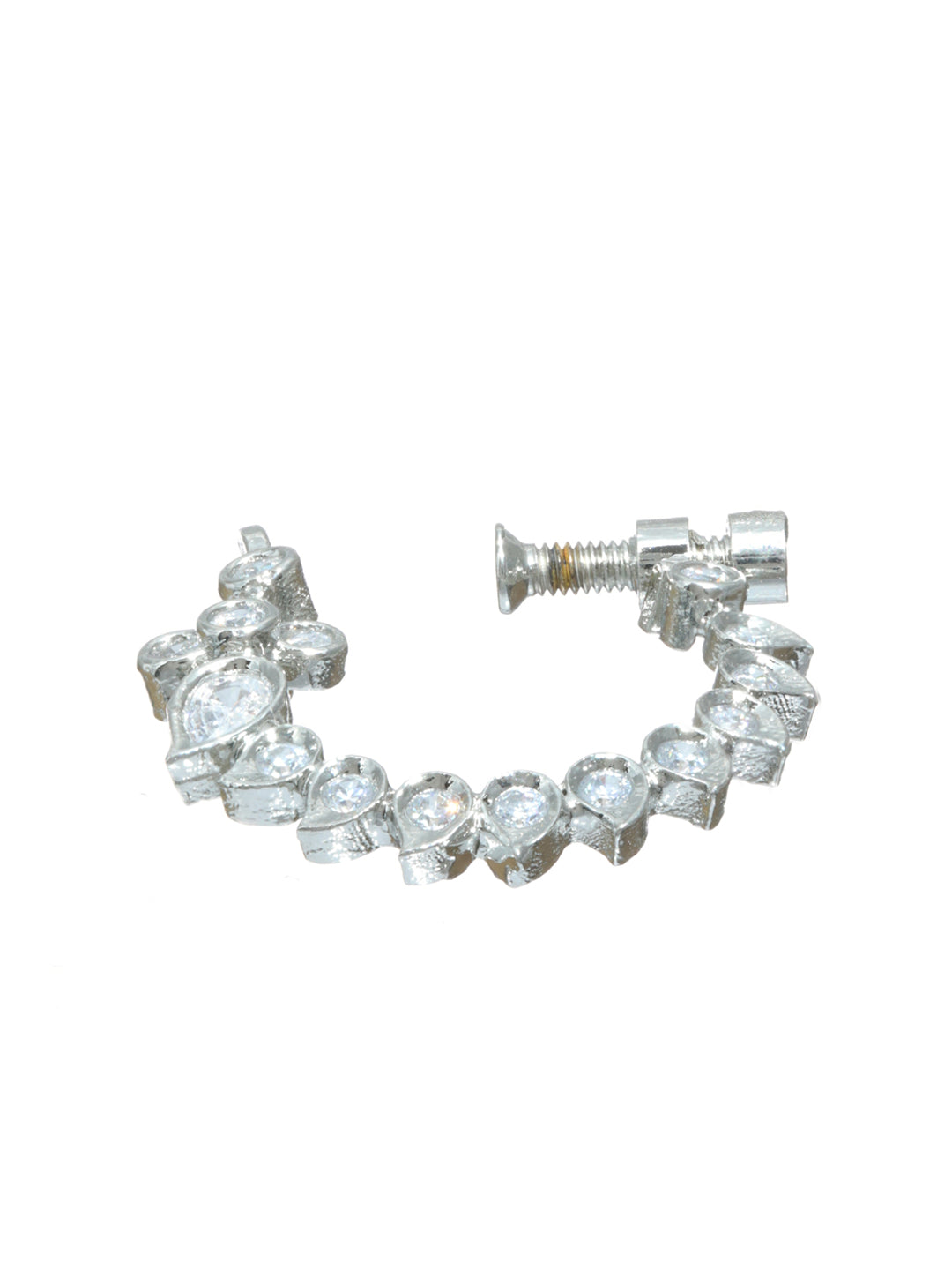 Priyaasi Floral American Diamond Silver Plated Nose Ring